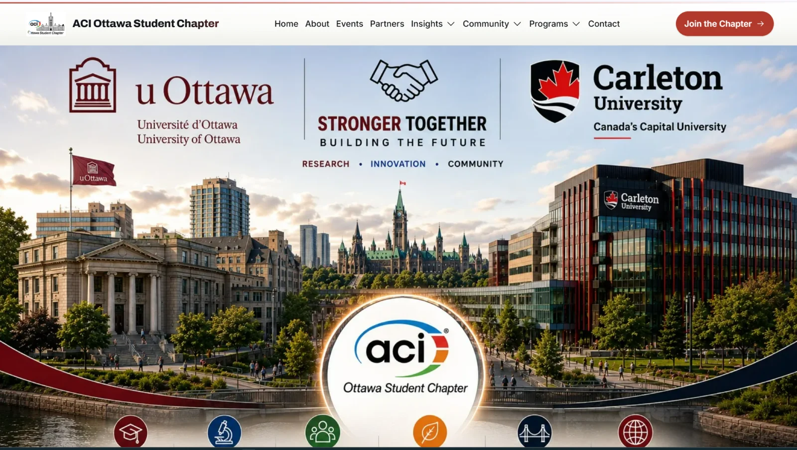 Screenshot of ACI Ottawa Student Chapter Website