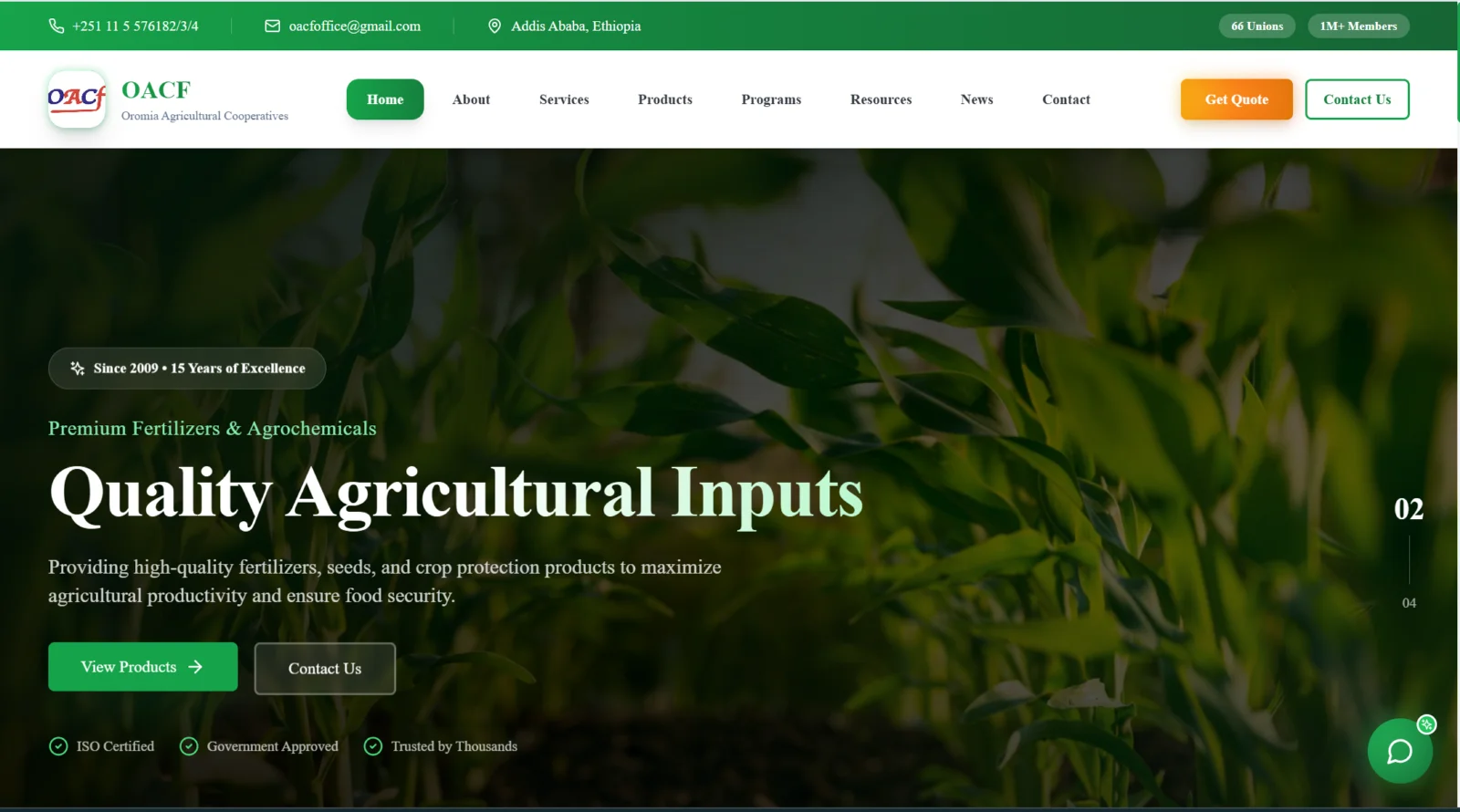 Screenshot of OACF Agricultural Platform